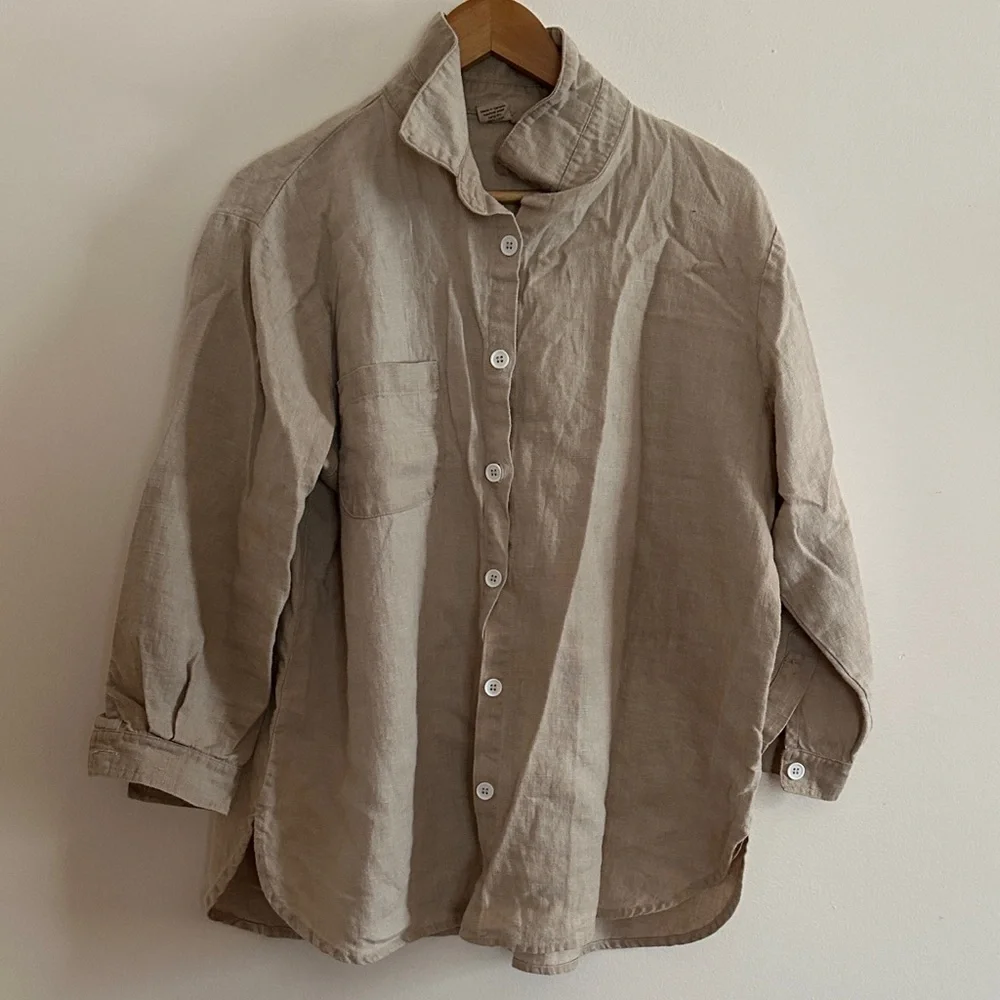 Shelter clothing linen button-down overdyed with tea size small - Picture 1 of 4